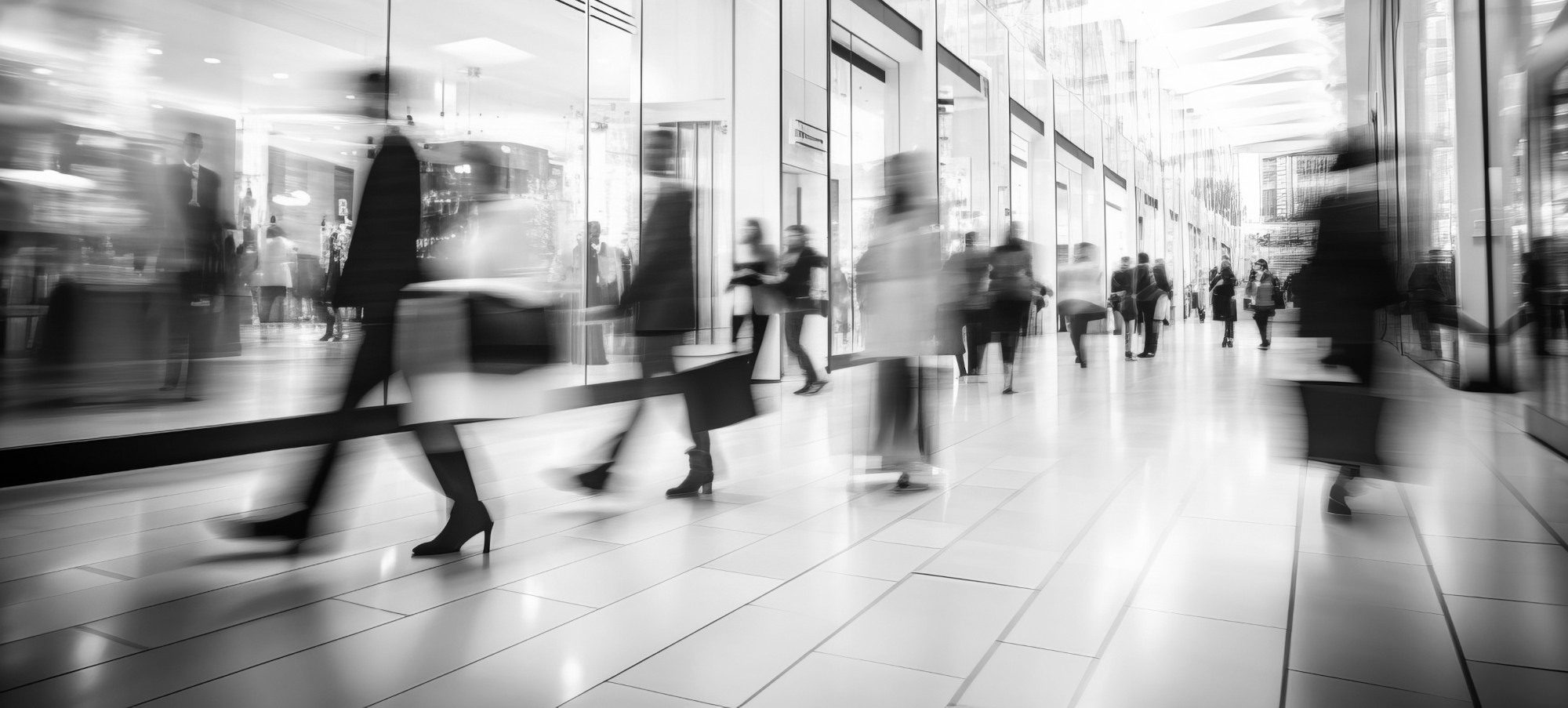 people walking in the hallway of a business building